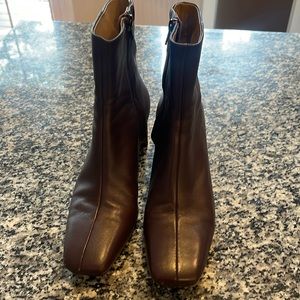 & Other Stories burgundy square toe leather ankle boots Size 9